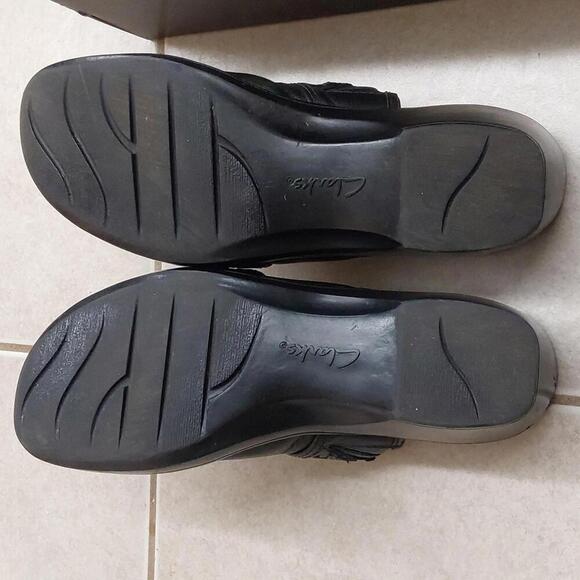 Clark's bendables 8M black leather open heel slip on shoes - Picture 5 of 12